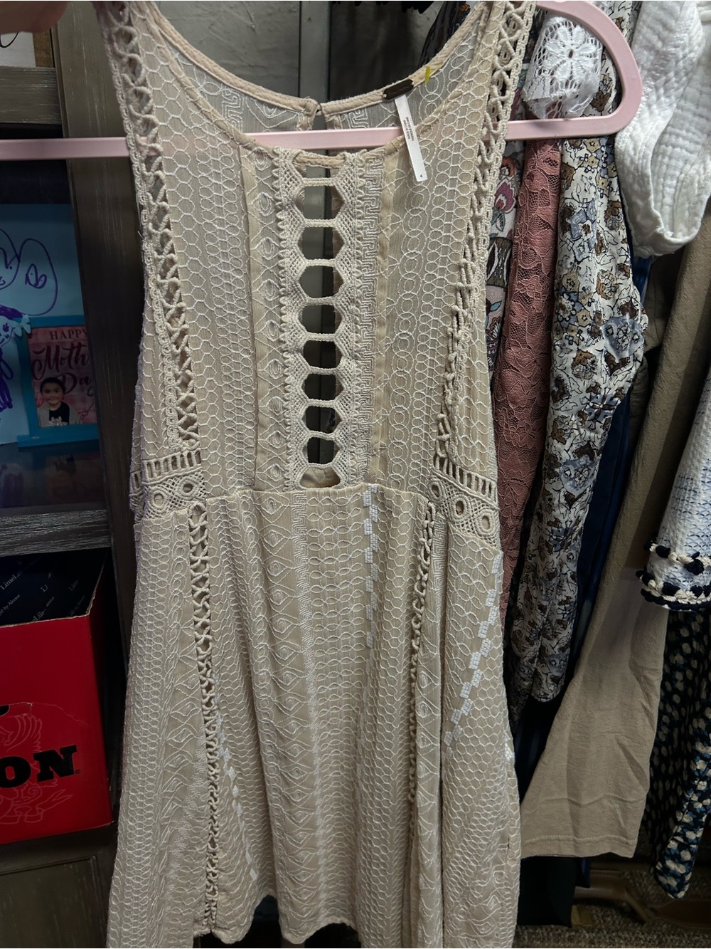 Free People Cream Crochet Lace Mini Dress